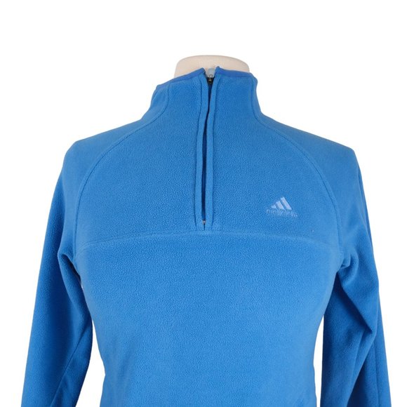 Adidas Jacket Pullover Women’s Size Small Fleece Quarter Zip Blue - Picture 2 of 11